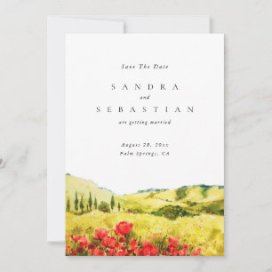 Watercolor Poppy Spring Wedding Save The date Invitation