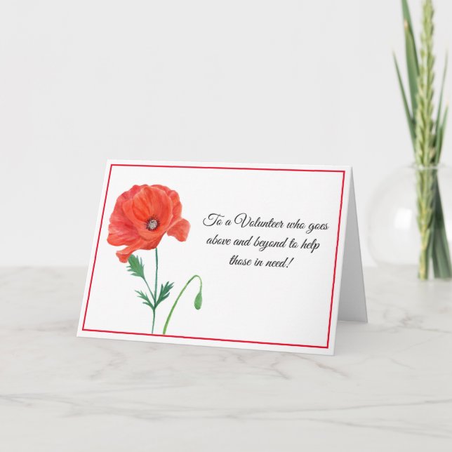Watercolor Poppy Thank You Volunteer Card (Front)