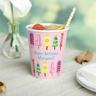 Watercolor Popsicle Hand Illustrated Birthday Paper Cups
