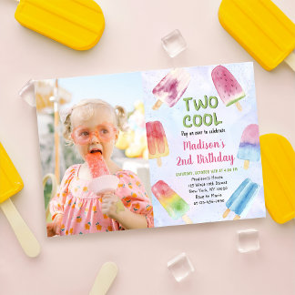 Watercolor Popsicle Party Two Cool 2nd Birthday Invitation