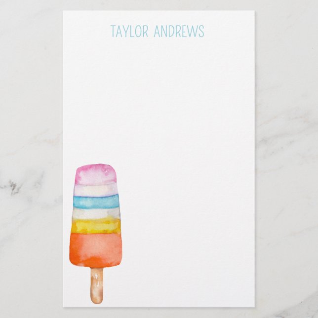 Watercolor Popsicle Personalised Stationery (Front)