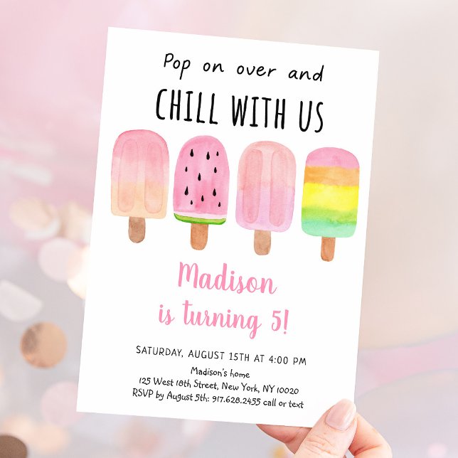 Watercolor Popsicle Pink Girl Birthday Invitation (Creator Uploaded)
