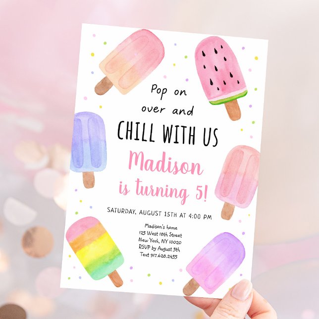 Watercolor Popsicle Pink Girl Birthday Invitation (Creator Uploaded)
