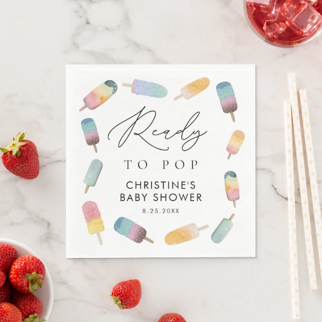 Watercolor Popsicle Ready to Pop Baby Shower Napkin (Insitu)