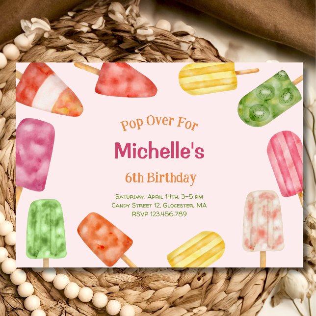 Watercolor Popsicle Summer Birthday Invitation (Creator Uploaded)