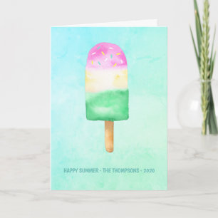 Watercolor Popsicle Summer Family Photo Greeting Holiday Card