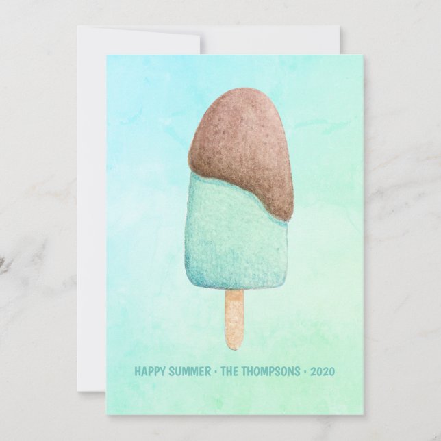Watercolor Popsicle Summer Family Photo Greeting Holiday Card (Front)