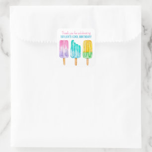 Watercolor Popsicles Favor Square Sticker
