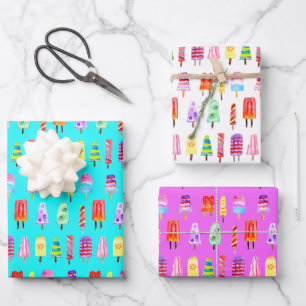 Watercolor Popsicles Hand-Painted Rainbow Wrapping Paper Sheet