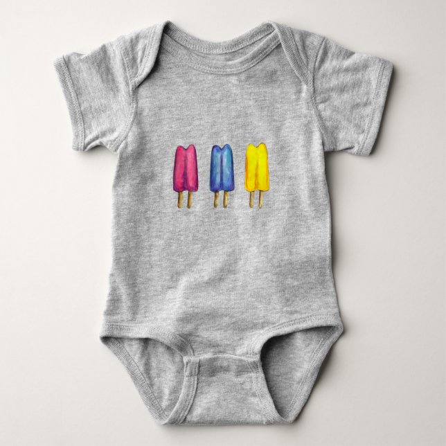 Watercolor Popsicles Twin Pop Pops Ice Lollies Baby Bodysuit (Front)