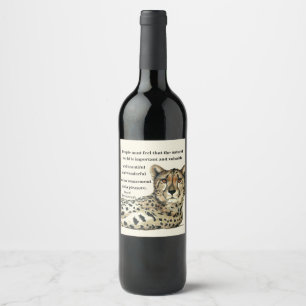  Watercolor Portrait African Cheetah  Wine Label