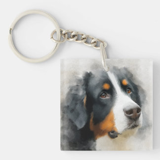 Watercolor portrait Bernese mountain dog Key Ring