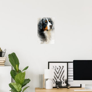 Watercolor portrait Bernese mountain dog Poster