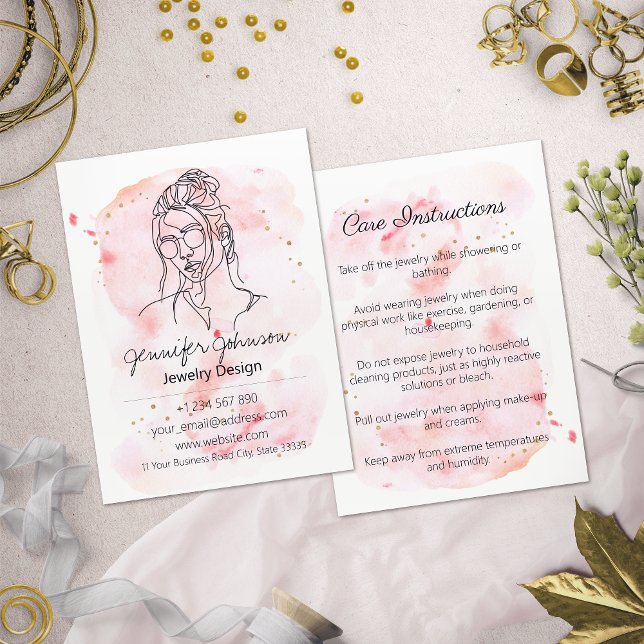 Watercolor Portrait Jewellery Care Business Card (Creator Uploaded)