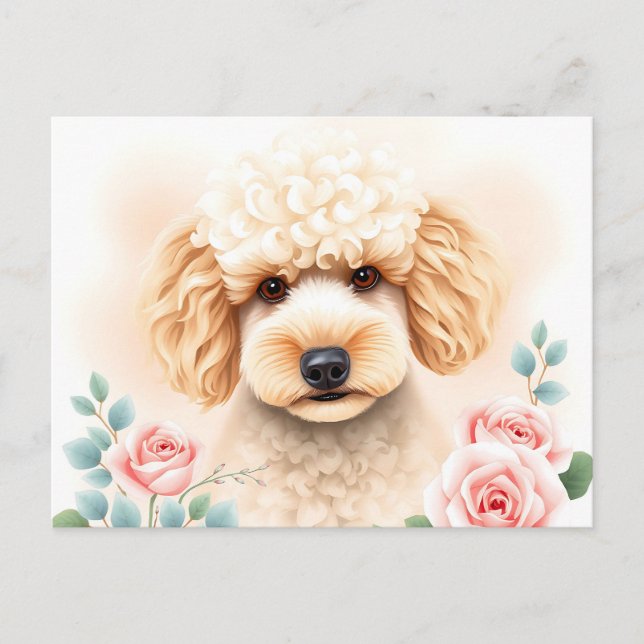 Watercolor Portrait of a Fluffy Beige Poodle  Postcard (Front)