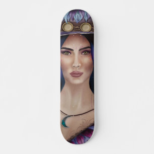 Watercolor Portrait of a Steampunk-inspired Woman Skateboard