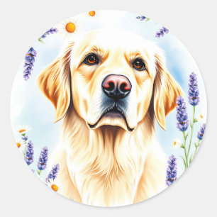 Watercolor Portrait of Golden Retriever  Classic Round Sticker