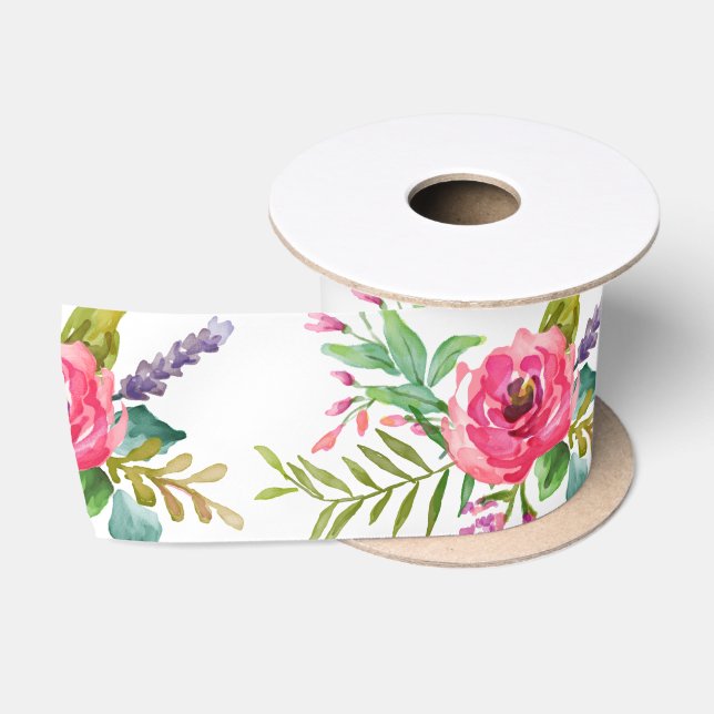 Watercolor posie satin ribbon (Spool)