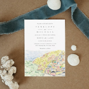 Watercolor Positano Italy Destination Wedding Invitation