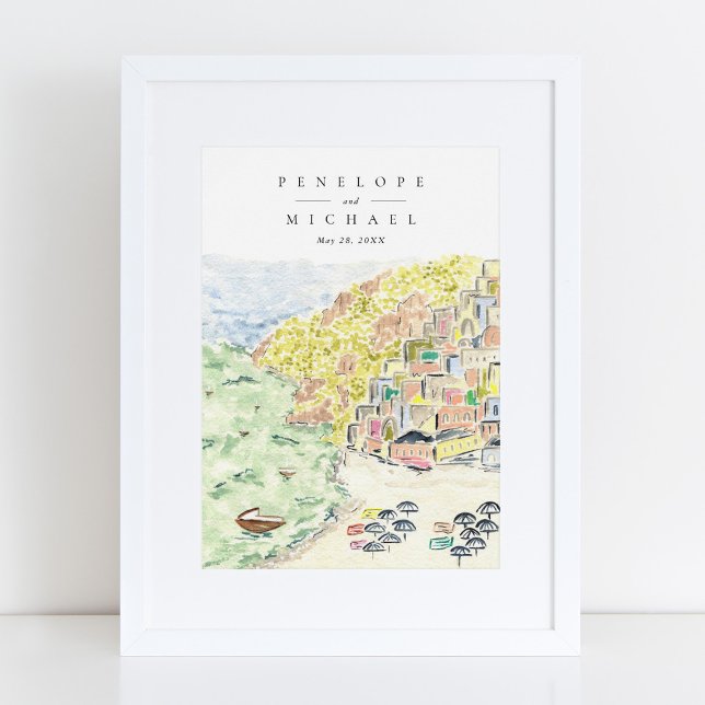 Watercolor Positano Italy Destination Wedding Poster (Creator Uploaded)