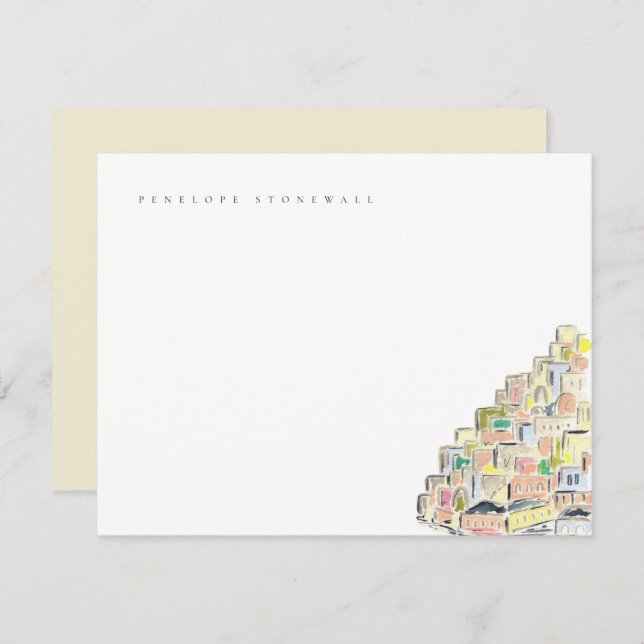 Watercolor Positano Italy Personal Note Card (Front/Back)