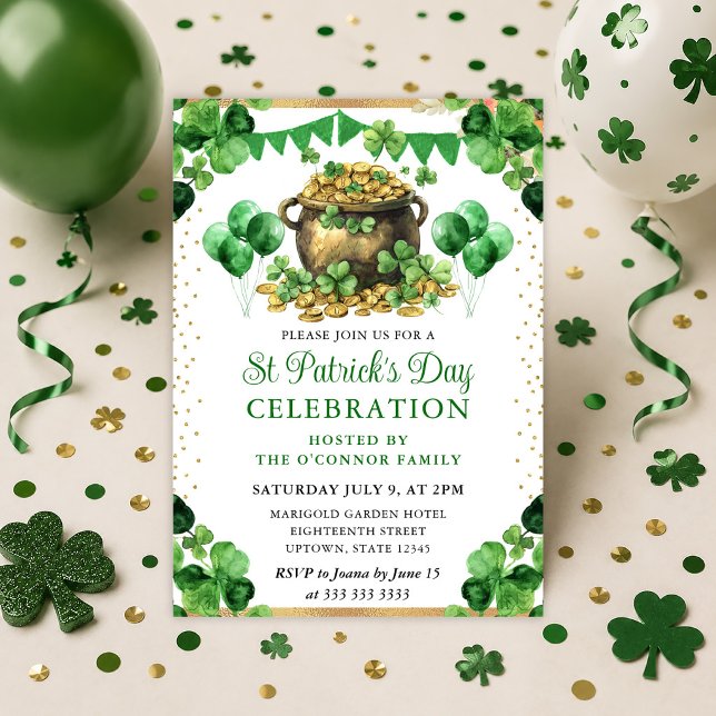 Watercolor Pot of Gold St Patrick's Day Invitation (Creator Uploaded)