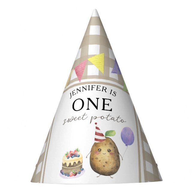Watercolor Potato 1st birthday Party Hat (Front)
