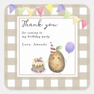 Watercolor Potato 1st birthday thank you Square Sticker