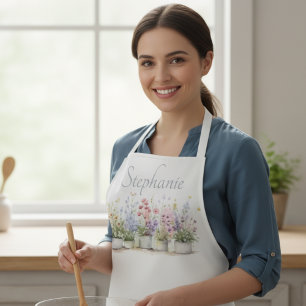Watercolor Potted Flowers Apron