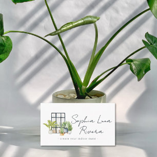 Watercolor Potted Houseplants Nursery Script Business Card