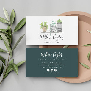Watercolor Potted Houseplants Signature Script Business Card