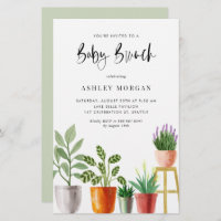 Watercolor Potted Plants Baby Brunch Invitation