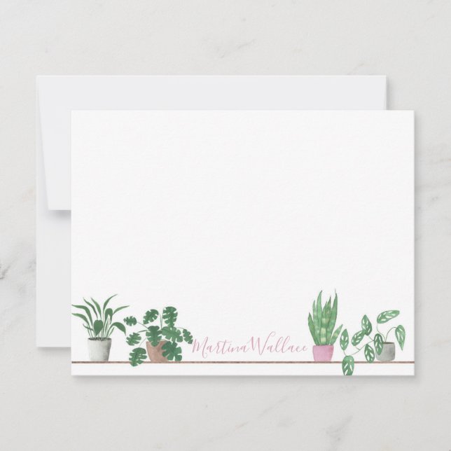 Watercolor Potted Plants Note Card (Front)
