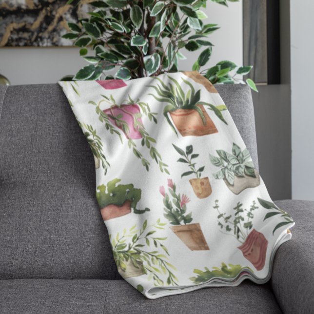 Watercolor Potted Plants Pattern Blanket (Creator Uploaded)