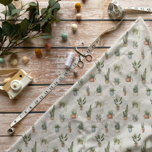 Watercolor Potted Plants Pattern Fabric