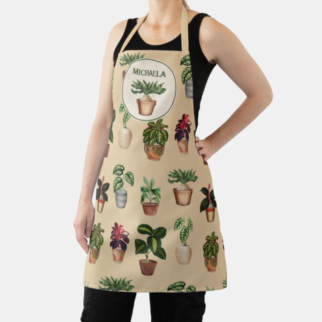 Watercolor Potted Plants Terracotta Pots Name Apron (Insitu)