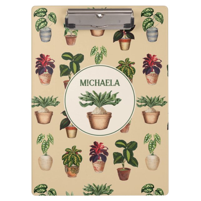 Watercolor Potted Plants Terracotta Pots Name Clipboard (Front)
