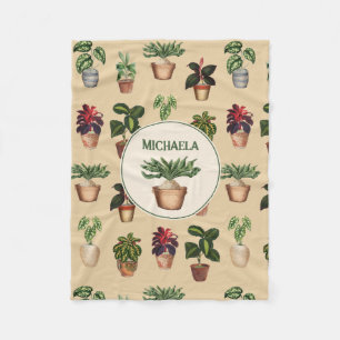 Watercolor Potted Plants Terracotta Pots Name Fleece Blanket