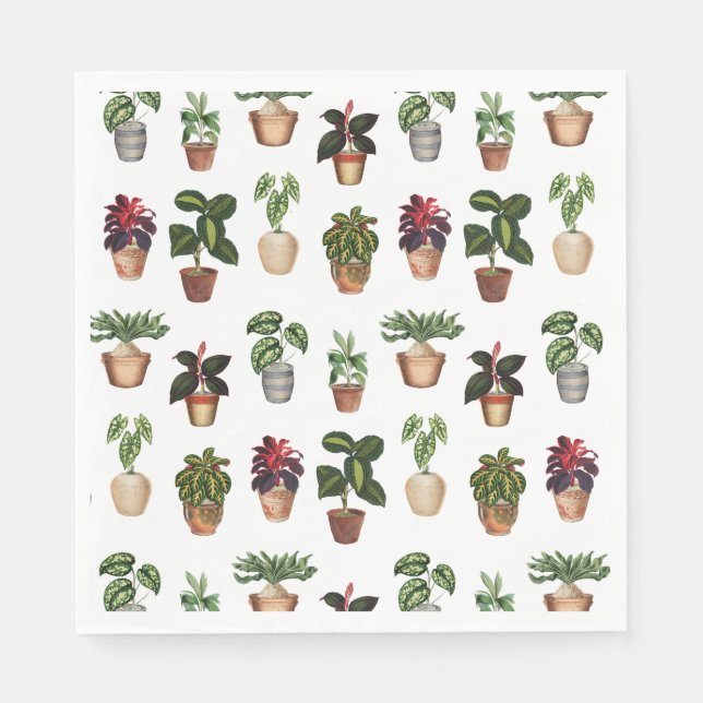 Watercolor Potted Plants Terracotta Pots Pattern  Napkin (Front)