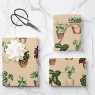 Watercolor Potted Plants Terracotta Pots Pattern Wrapping Paper Sheet