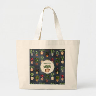 Watercolor Potted Plants Terracotta Pots Rustic Large Tote Bag
