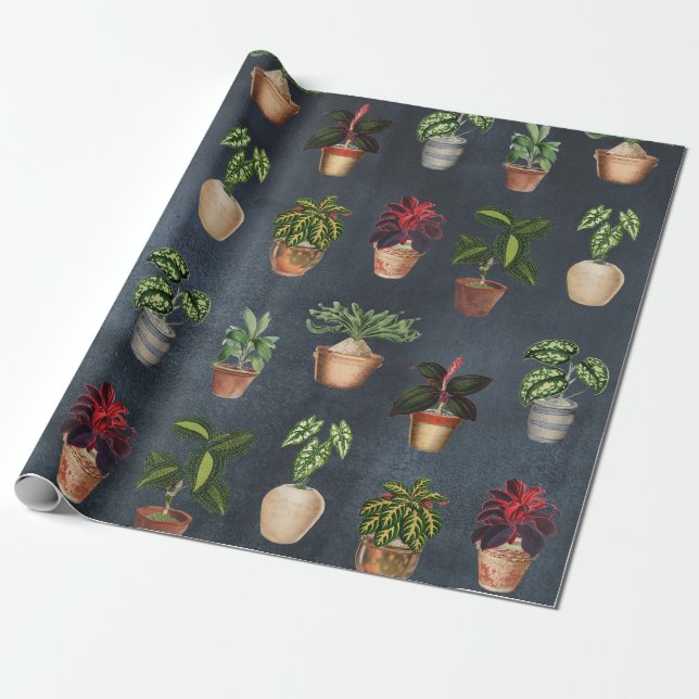 Watercolor Potted Plants Terracotta Pots Rustic Wrapping Paper (Unrolled)