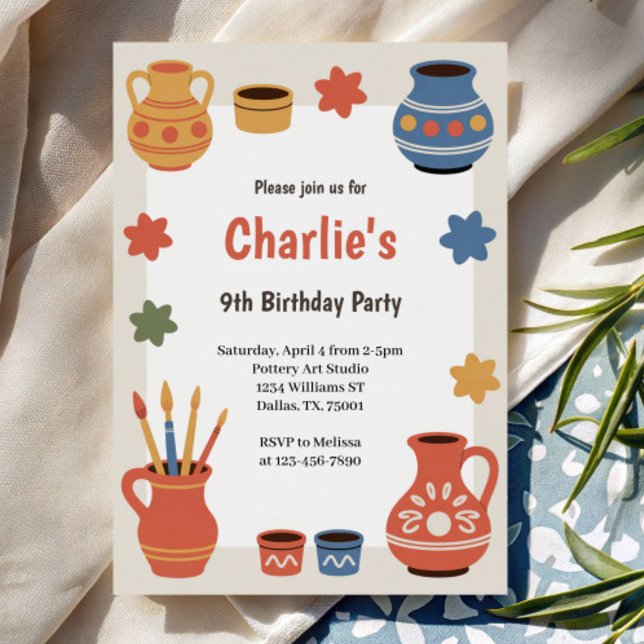 Watercolor Pottery Painting Birthday Party Invitation (Creator Uploaded)