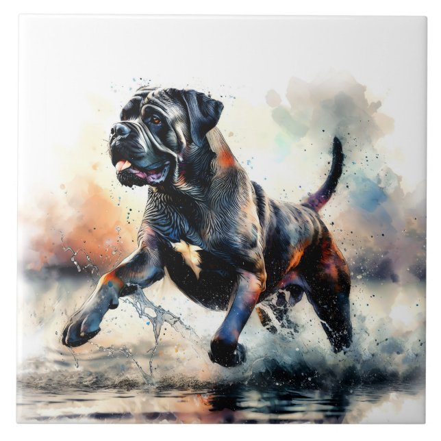Watercolor powerful Cane Corso dog Tile (Front)