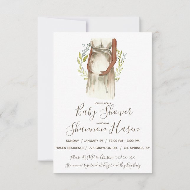Watercolor Pregnant Woman Baby Shower Invitation (Front)