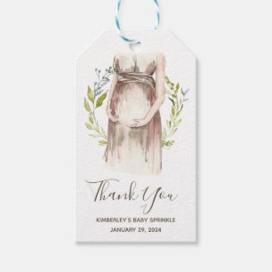 Watercolor Pregnant Woman Baby Shower  Thank You Gift Tags