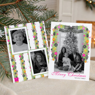 Watercolor Preppy Bright Christmas Garland Photo Holiday Card