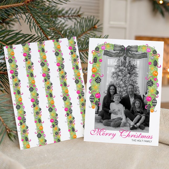 Watercolor Preppy Bright Christmas Garland Photo Holiday Card (Creator Uploaded)