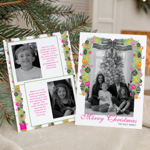 Watercolor Preppy Bright Christmas Garland Photo Holiday Card