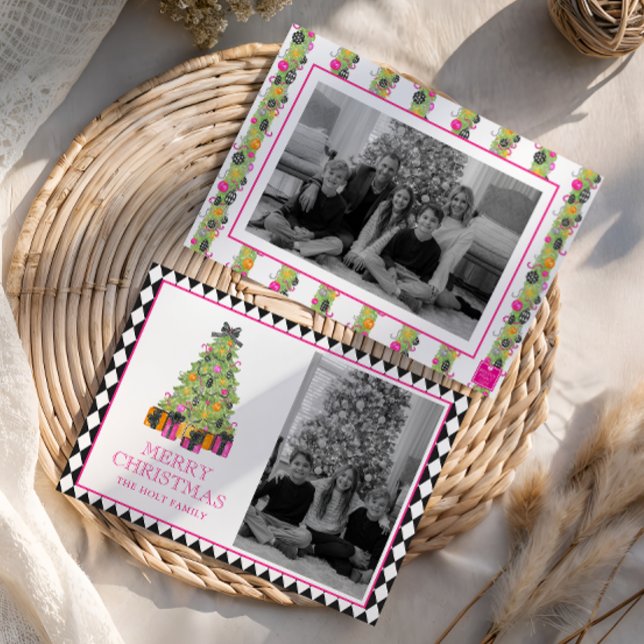 Watercolor Preppy Bright Christmas Photo Holiday Card (Creator Uploaded)